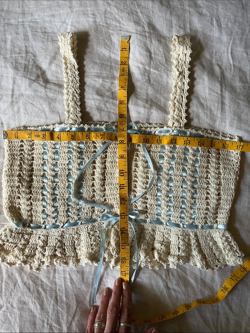 Chasing Unicorns 🐚🩵 More Than A Feeling Crochet Camisole sz M - Picture 15 of 17